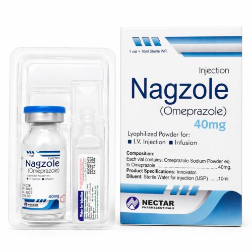 Nagzole Injection is a proton pump inhibitor (PPI) used for rapid and effective suppression of stomach acid. It is specially formulated for intravenous use in patients who cannot take oral medication or require immediate acid control in hospital settings.