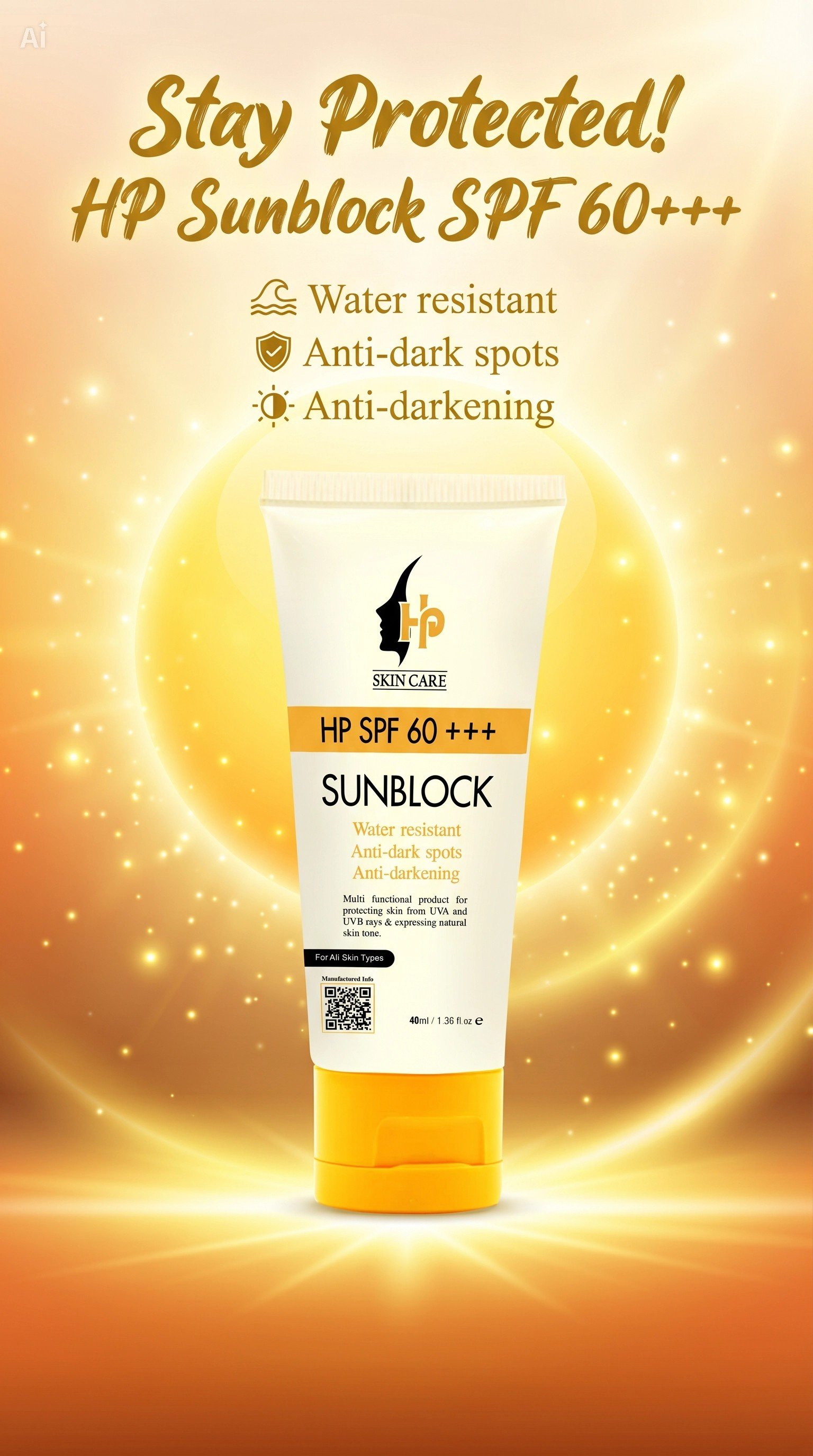 Best Sunblock for skin care HP SPF 60 +++ 40ml - Image 2