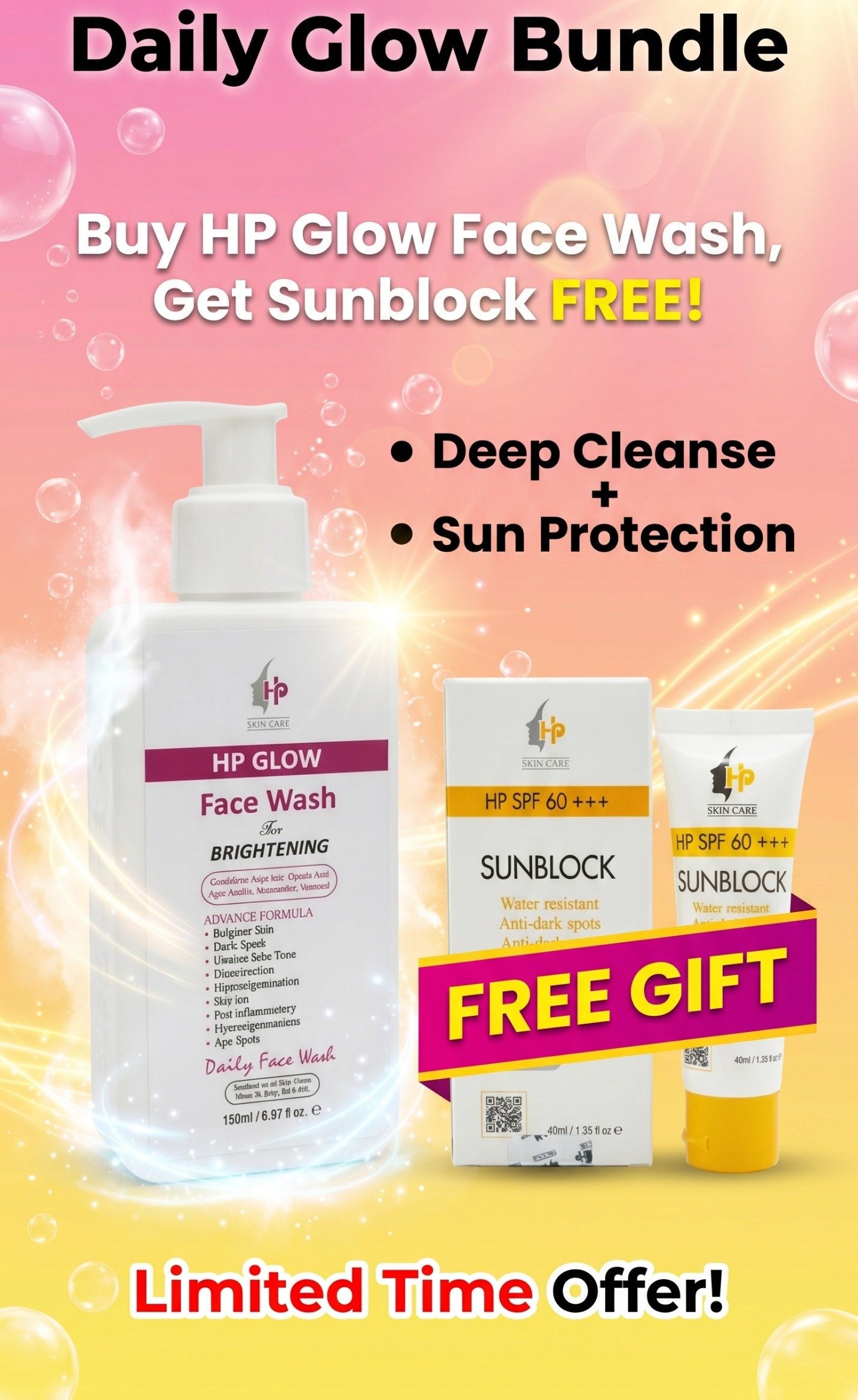 HP Glow Facewsash with free Sunblock Summer Deal 4